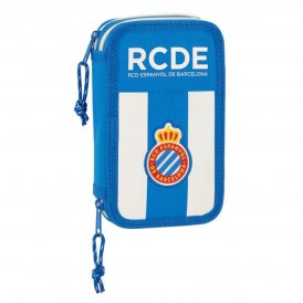 RCD Espanyol Dubbelt pennfodral Blå Vit 12. 5 x 19. 4 cm (28 Delar) Polyester