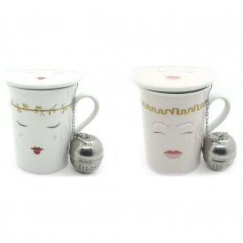Filtertasse für Teeaufgüsse DKD Home Decor Weiß Rosa Edelstahl Porzellan (280 ml) (2 pcs)
