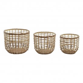 DKD Home Decor Korg - set Brun Naturell (3 Delar) antal) Aluminium