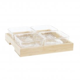DKD Home Decor Snacksbricka Naturell Bambu Aluminium Glas 280 ml 21 x 6 cm