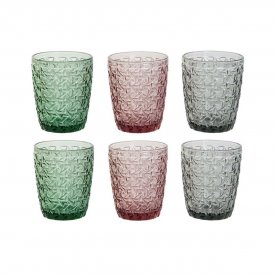 DKD Home Decor Glasset Grön Grå rosa Glas Med relief 240 ml (6 antal) keramik