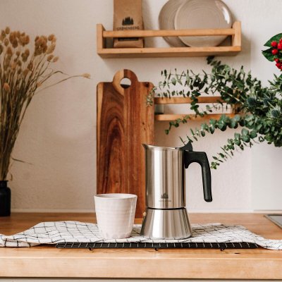 Bialetti Italiensk Kaffepanna Silvrig Trä Rostfritt stål