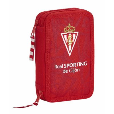 Dubbelt pennfodral Real Sporting de Gijón Röd 12.5 x 19.5 x 4 cm (28 Delar)