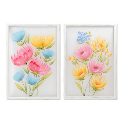Tavla DKD Home Decor Happy Flowers 70 x 2,5 x 100 cm Virágok Shabby Chic (2 antal)