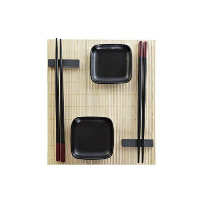 Sushiset DKD Home Decor Svart Naturell Metall Bambu Stengods Orientalisk 30 x 40 cm 27,8 x 17,8 x 3 cm (7 Delar) (27,8 x 17,8 x
