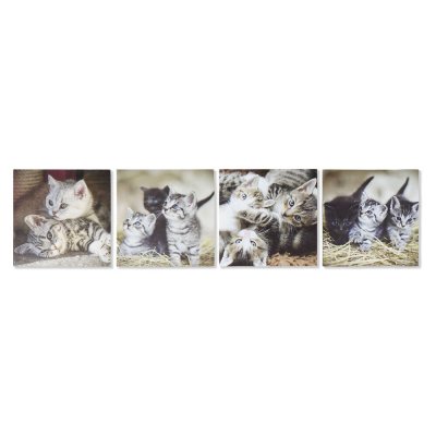 Tavla DKD Home Decor S3018131 Barn Katter (28 x 1,5 x 28 cm) (4 antal)
