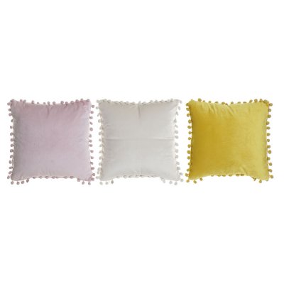 Kussen DKD Home Decor Beige Roze Polyester Fluweel Mosterd (45 x 10 x 45 cm) (3 pcs)