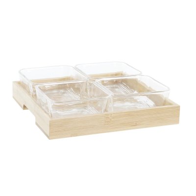 DKD Home Decor Snacksbricka Naturell Bambu Aluminium Glas 280 ml 21 x 6 cm