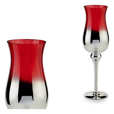 Ljusstakar Röd Glas Silver (14 x 45 x 14 cm)