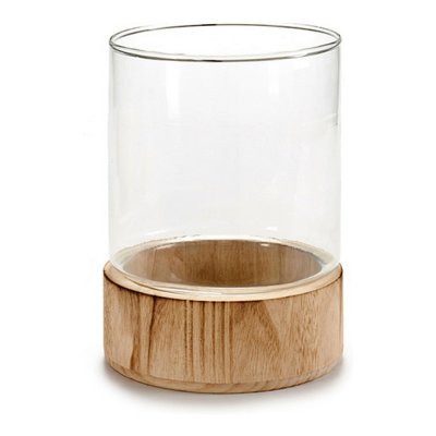 Ljusstakar Brun Transparent Glas Trä (14,5 x 19,3 x 14,5 cm)