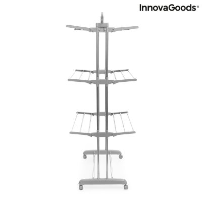 InnovaGoods Vertikalt hopfällbart torkställ med hjul Folver 24 Stänger Grå