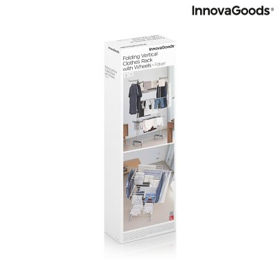 InnovaGoods Vertikalt hopfällbart torkställ med hjul Folver 24 Stänger Grå