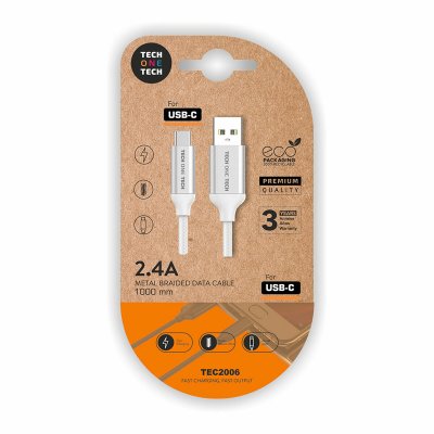Tech One Tech Tech One USB-C-kabel till USB TEC2006 1 m vit nylon
