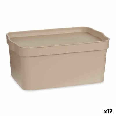 Förvaringslåda med lock Beige Plast 7,5 L 21,5 x 14,5 x 32 cm (12 antal)