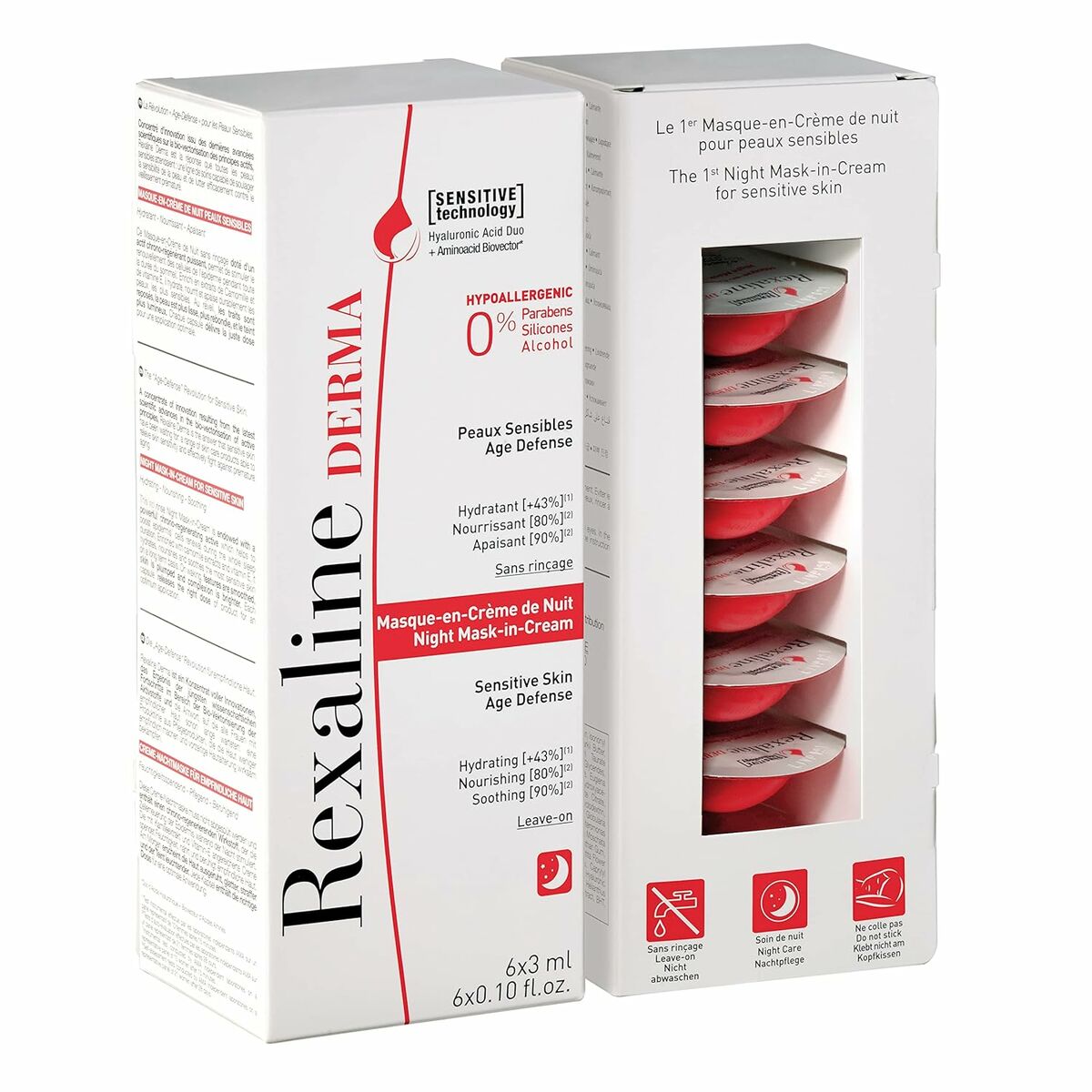 Rexaline Ansiktsmask Fuktande Nattmask Derma 75 ml X 6 Känslig Hud 3 ml Rosa