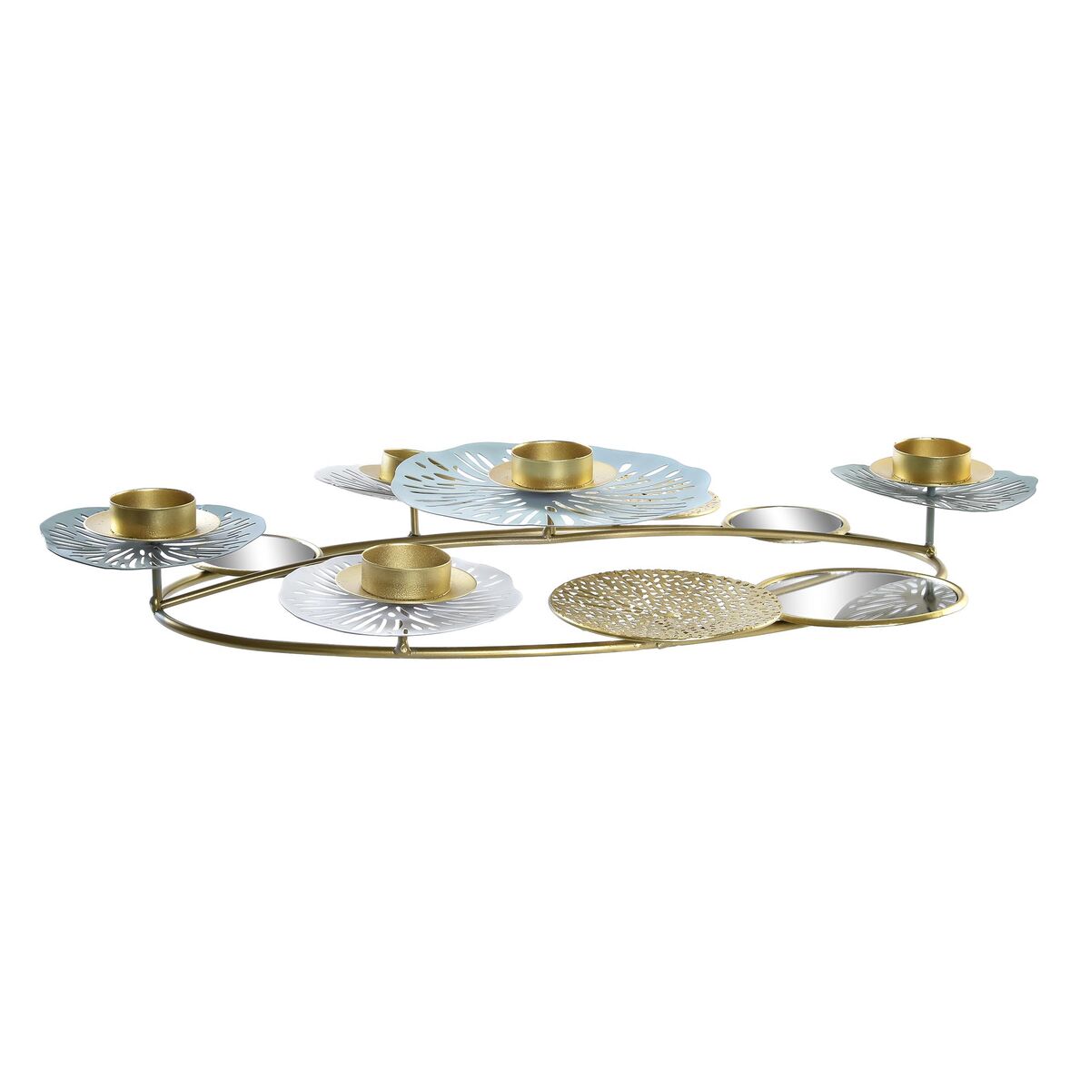 DKD Home Decor Kandelaber Speglar Gyllene Metall Mint Waterlily (54 x 33 8 cm)
