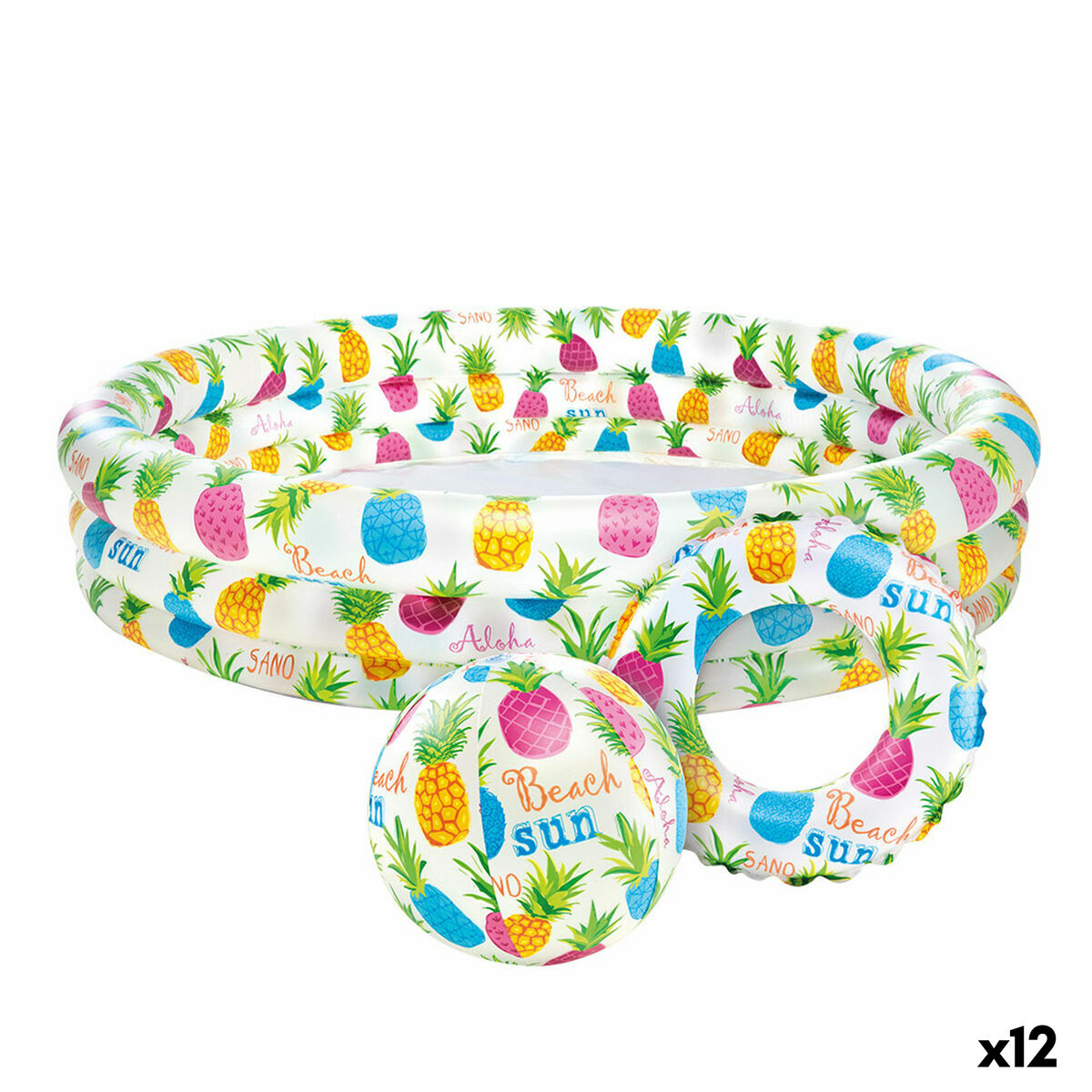 Intex Uppblåsbar plaskpool för barn Ananas Ringar 248 L 132 x 28 cm (12 antal) Vit